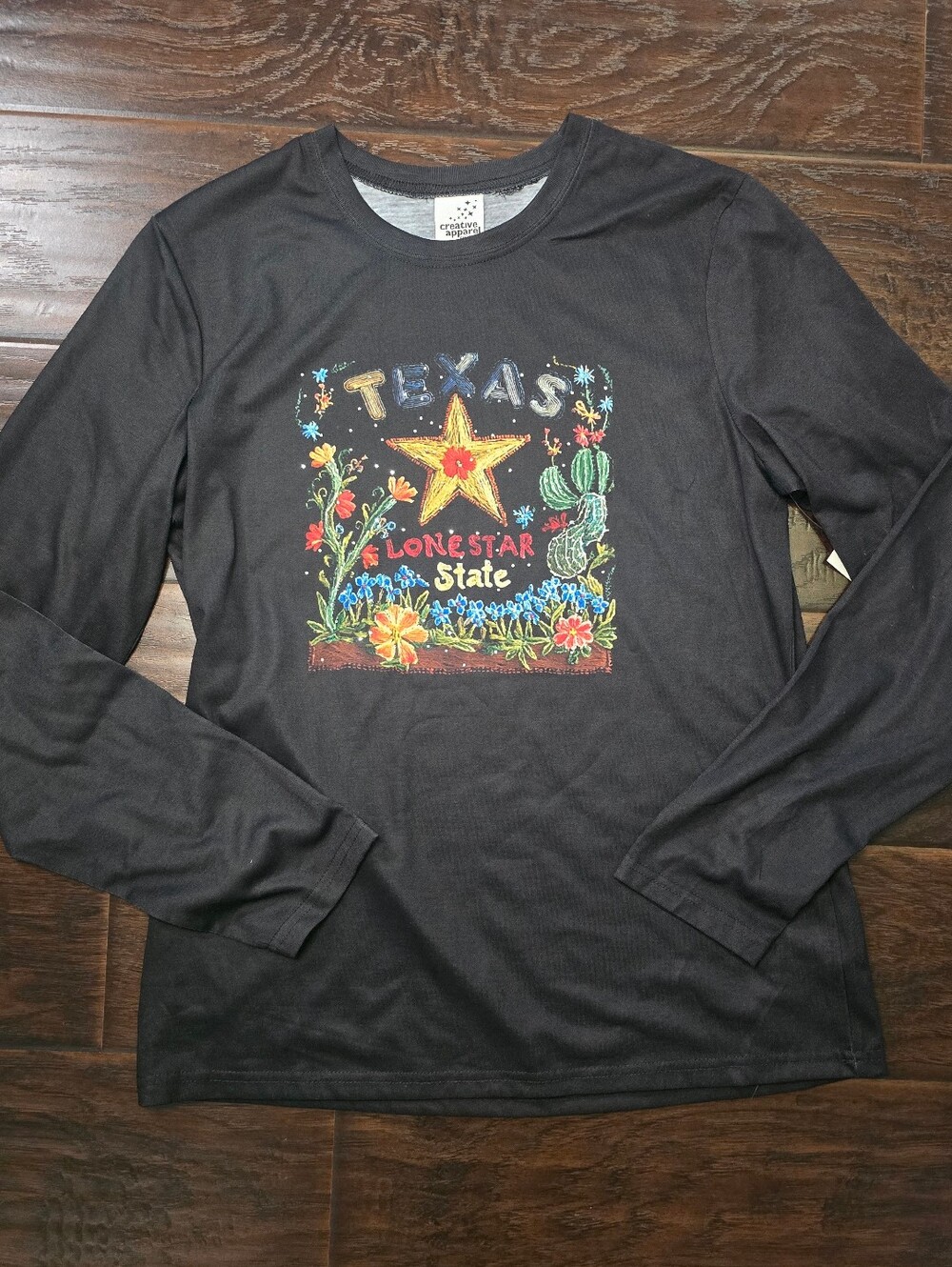 NWT Creative Apparel Texas Black Long Sleeve Bedazzled Shirt Large